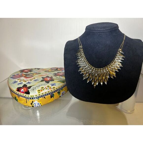 RARE GORGEOUS!! Brighton Silver 925 TRIBAL CHOKER Necklace In Heart Shaped Tin - Picture 1 of 14